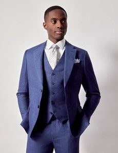 Royal Blue Semi Plain Italian Linen Tailored Fit Waistcoat - 1913 Collection-preview5