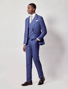 Royal Blue Semi Plain Italian Linen Tailored Fit Waistcoat - 1913 Collection-preview6