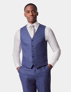 Tailored Fit Royal Blue Semi Plain 1913 Linen Waistcoat