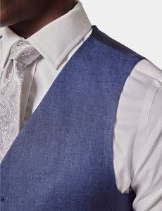 Tailored Fit Royal Blue Semi Plain 1913 Linen Waistcoat