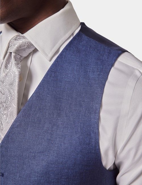 Royal Blue Semi Plain Italian Linen Tailored Fit Waistcoat - 1913 Collection-preview