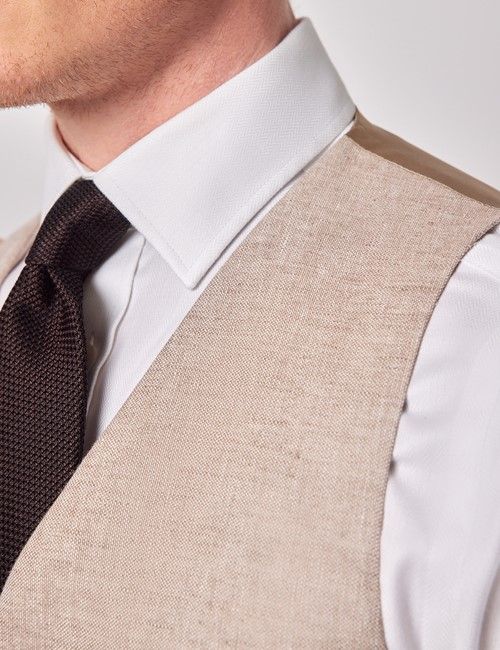 Natural Semi Plain Italian Linen Tailored Fit Waistcoat - 1913 Collection-preview