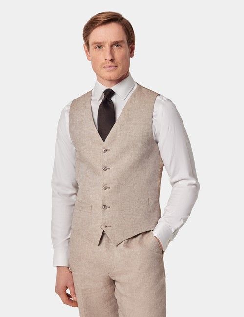 Natural Semi Plain Italian Linen Tailored Fit Waistcoat - 1913 Collection