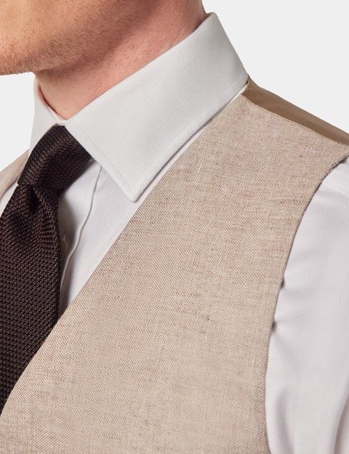 Natural Semi Plain Italian Linen Tailored Fit Waistcoat - 1913 Collection-preview