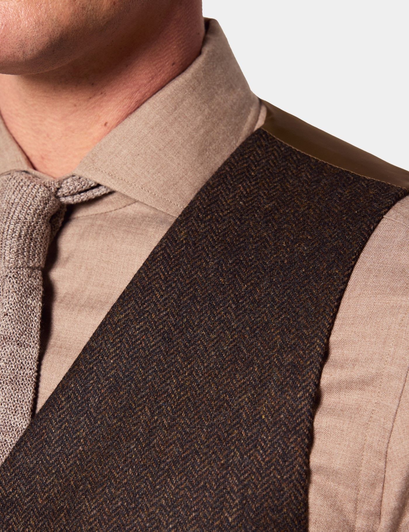 Slim Fit Brown Herringbone 1913 Suit Vest-preview