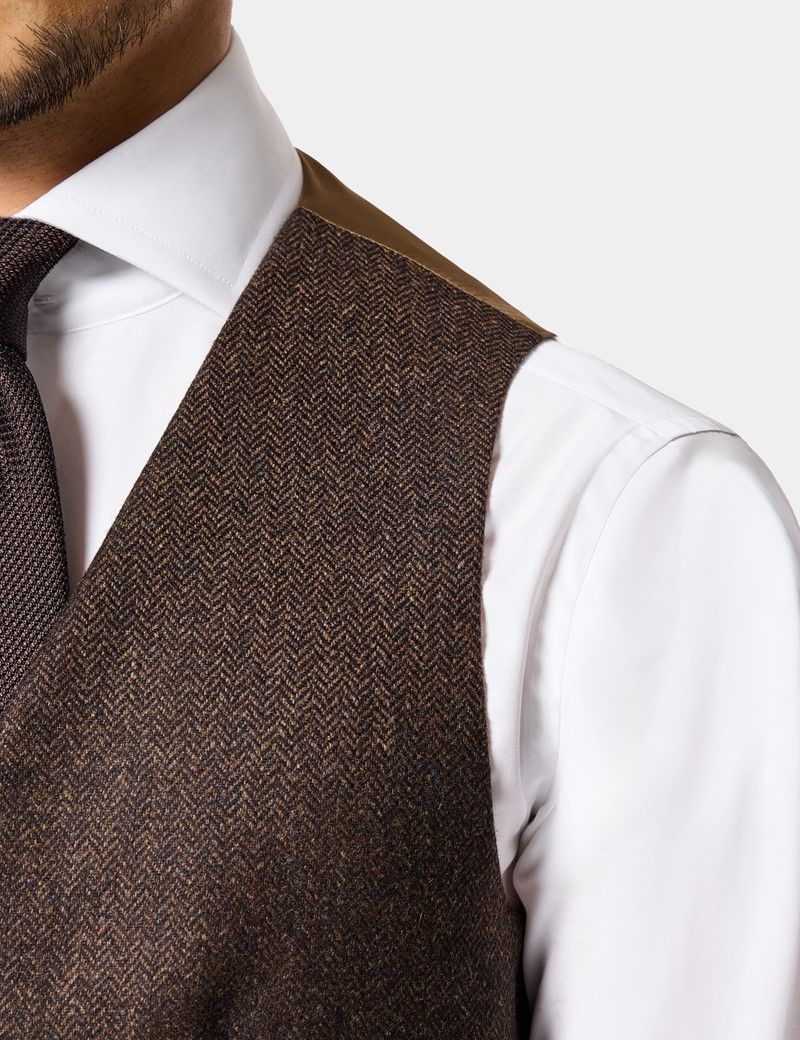 Slim Fit Brown Herringbone 1913 Suit Waistcoat thumbnail 3