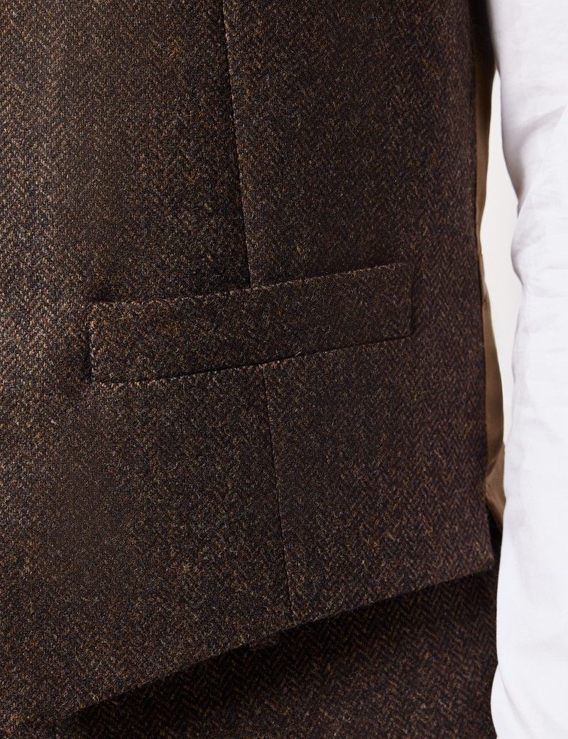 Slim Fit Brown Herringbone 1913 Suit Waistcoat thumbnail 4