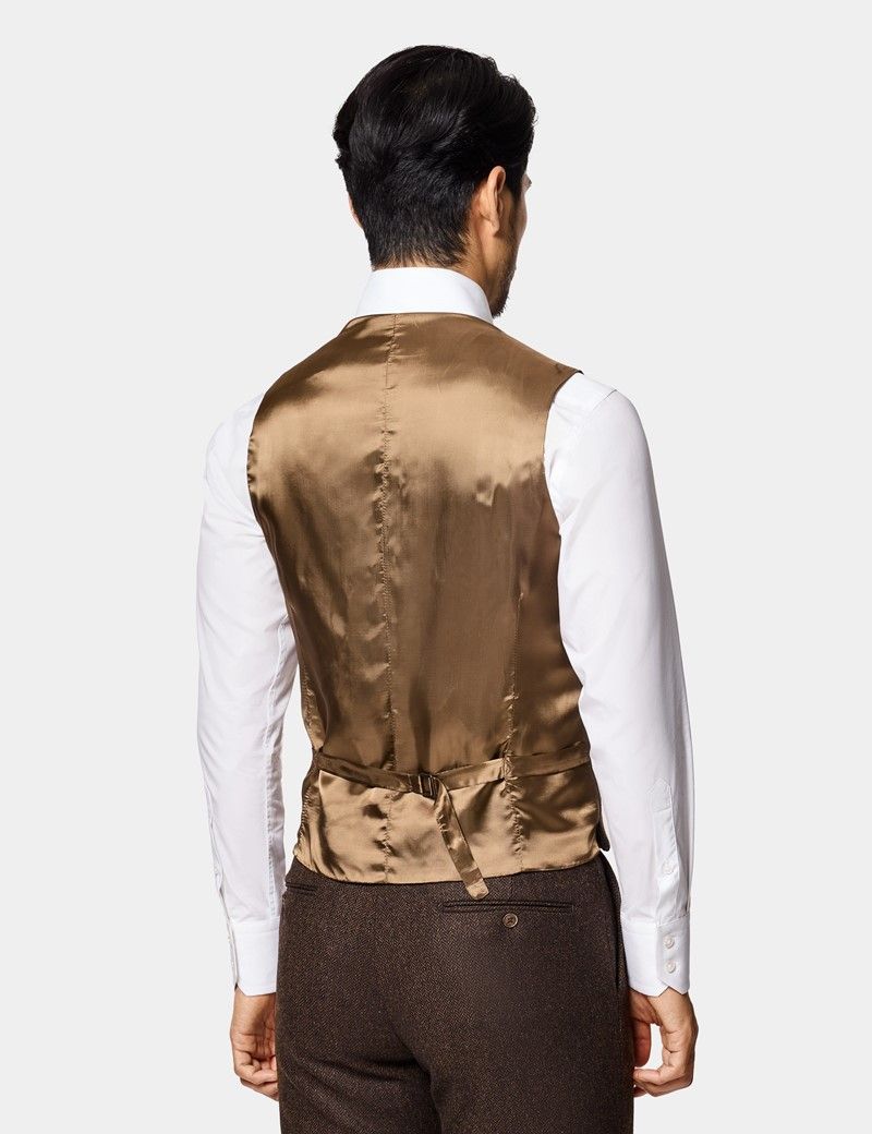Slim Fit Brown Herringbone 1913 Suit Waistcoat thumbnail 5
