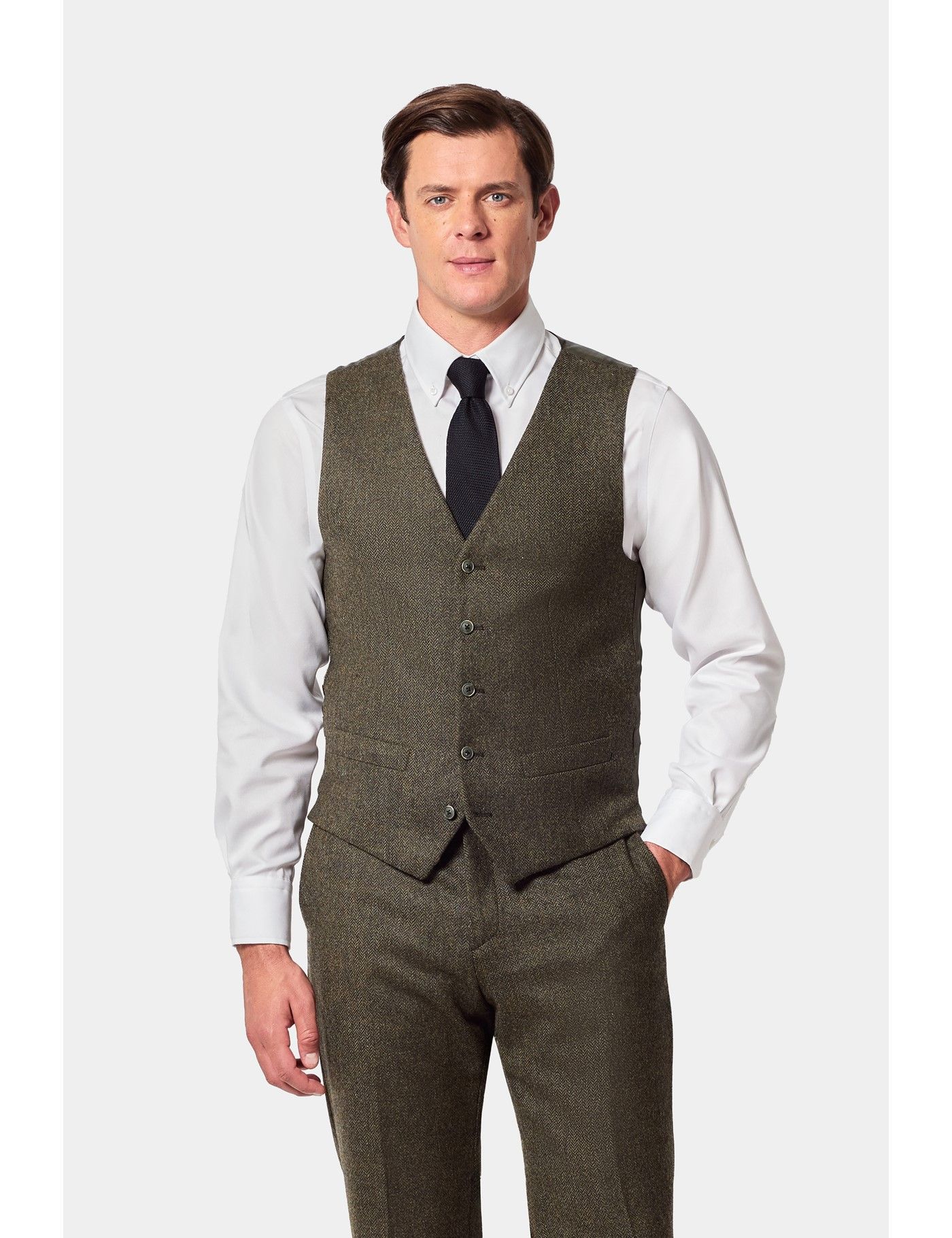 Slim Fit Green Herringbone 1913 Suit Vest