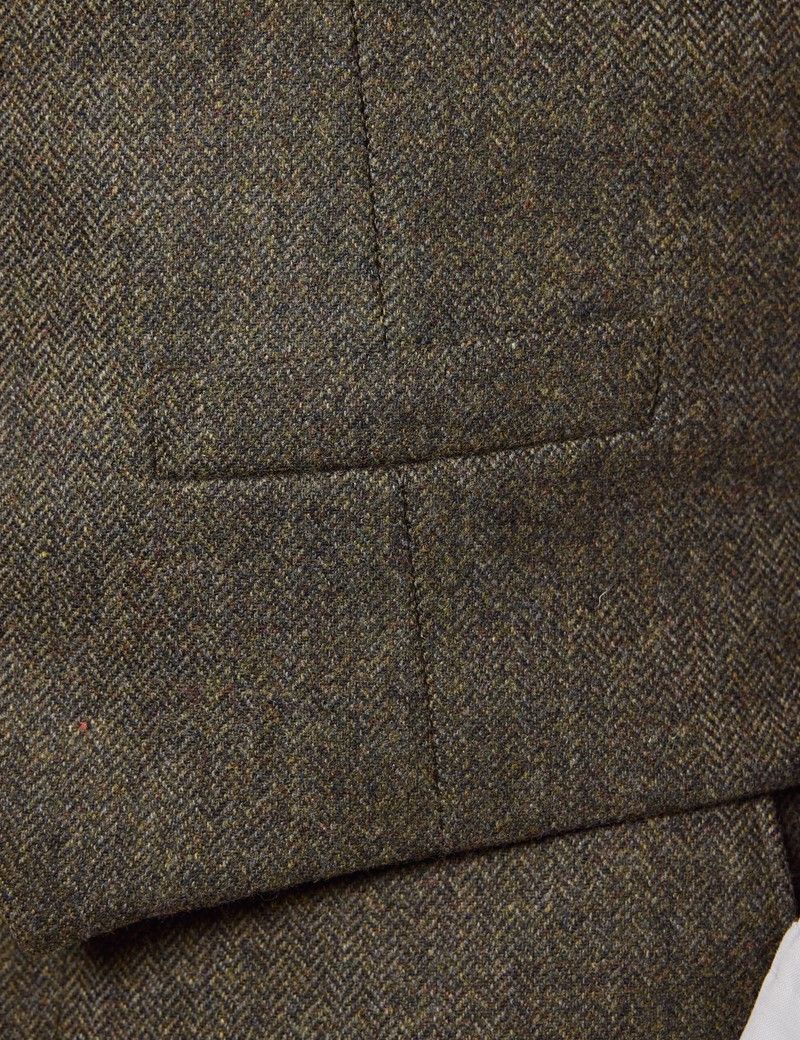 Slim Fit Green Herringbone 1913 Suit Waistcoat thumbnail 5