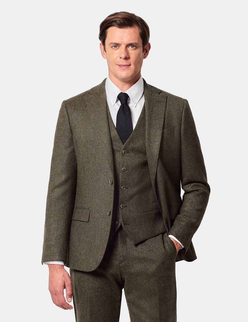 Slim Fit Green Herringbone 1913 Suit Waistcoat thumbnail 2
