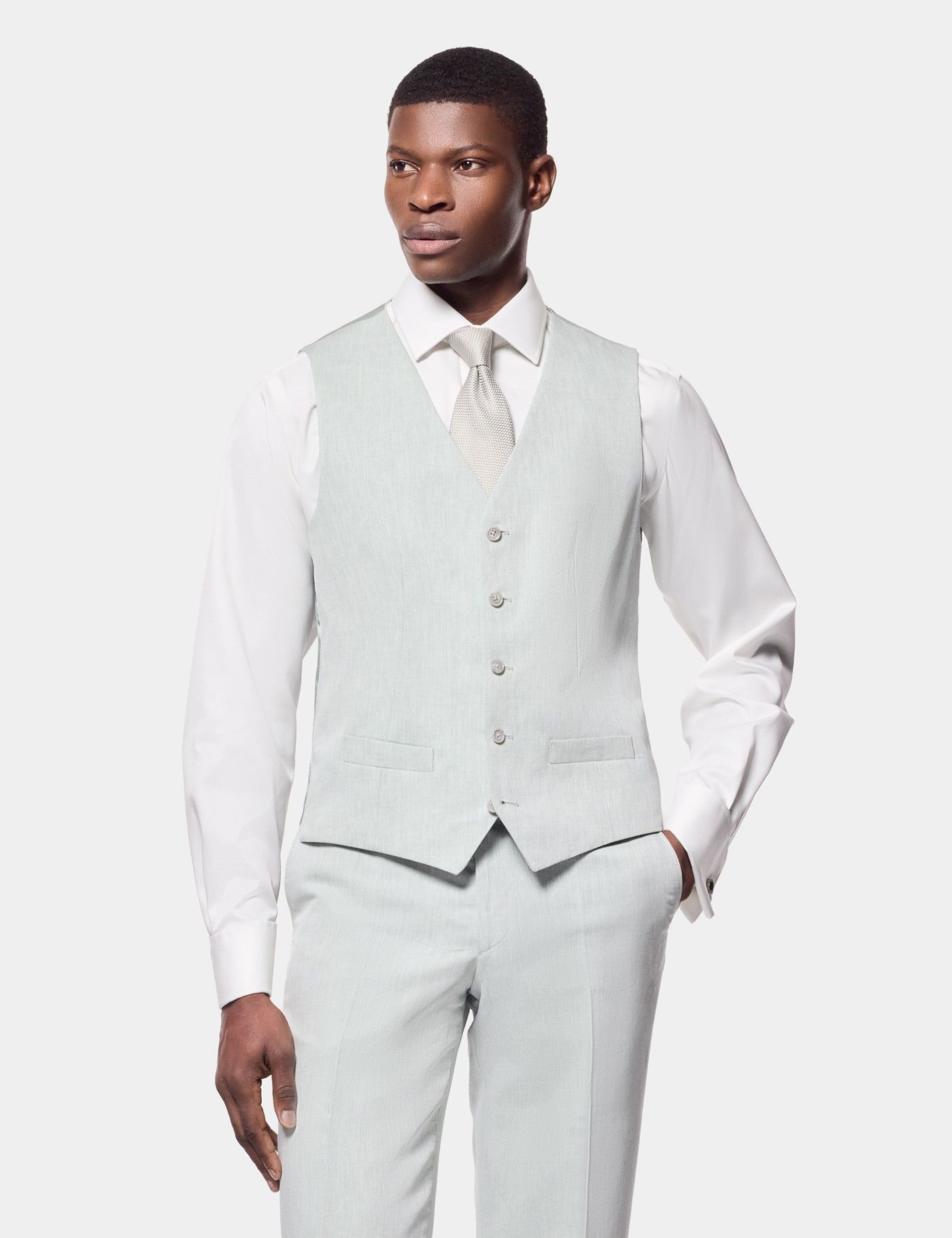 Men's Tailored Fit Light Green 1913 Suit Vest| Hawes and Curtis