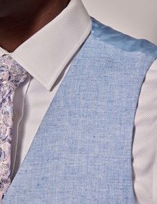 Light Blue Linen Herringbone Tailored Fit Italian Waistcoat – 1913 Collection-preview1