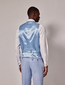 Light Blue Linen Herringbone Tailored Fit Italian Waistcoat – 1913 Collection-preview3