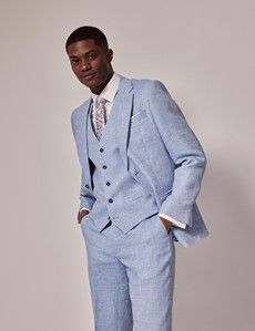 Light Blue Linen Herringbone Tailored Fit Italian Waistcoat – 1913 Collection-preview4