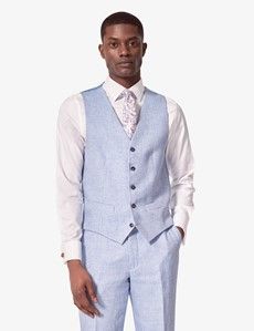Light Blue Linen Herringbone Tailored Fit Italian Waistcoat – 1913 Collection