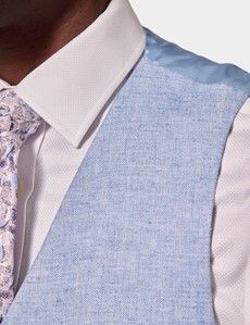 Light Blue Linen Herringbone Tailored Fit Italian Waistcoat – 1913 Collection-preview1