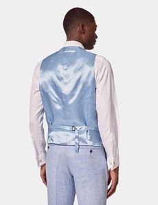 Light Blue Linen Herringbone Tailored Fit Italian Waistcoat – 1913 Collection-preview3