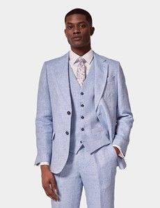 Light Blue Linen Herringbone Tailored Fit Italian Waistcoat – 1913 Collection-preview4