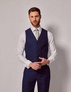 Royal Blue Herringbone Linen Tailored Fit Italian Vest - 1913 Collection