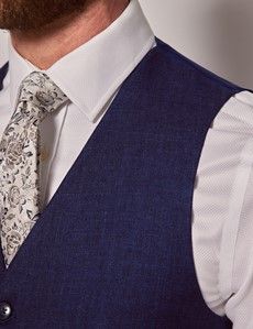 Royal Blue Herringbone Linen Tailored Fit Italian Vest - 1913 Collection-preview1