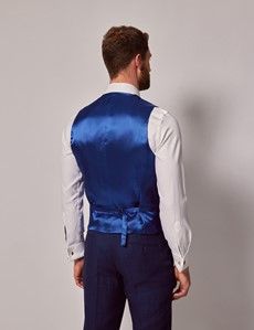 Royal Blue Herringbone Linen Tailored Fit Italian Vest - 1913 Collection-preview3