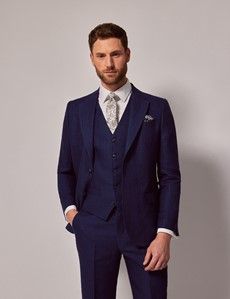 Royal Blue Herringbone Linen Tailored Fit Italian Vest - 1913 Collection-preview4
