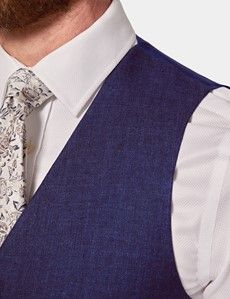 Royal Blue Herringbone Linen Tailored Fit Italian Vest - 1913 Collection-preview1