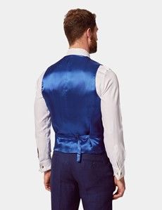 Royal Blue Herringbone Linen Tailored Fit Italian Vest - 1913 Collection-preview3