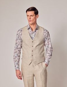 Natural Linen Herringbone Tailored Italian Vest - 1913 Collection