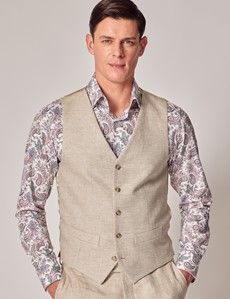 Natural Linen Herringbone Tailored Italian Vest - 1913 Collection-preview3