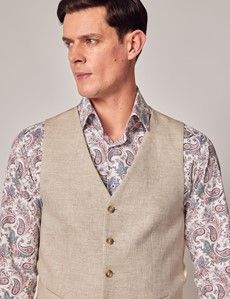Natural Linen Herringbone Tailored Italian Vest - 1913 Collection-preview5