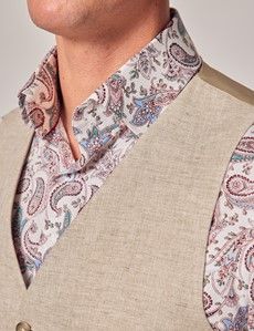 Natural Linen Herringbone Tailored Italian Vest - 1913 Collection-preview1