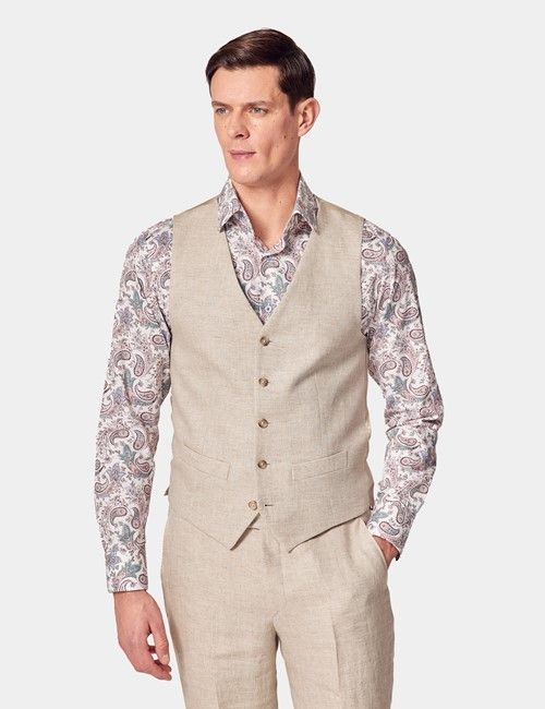 Natural Linen Herringbone Tailored Italian Vest - 1913 Collection