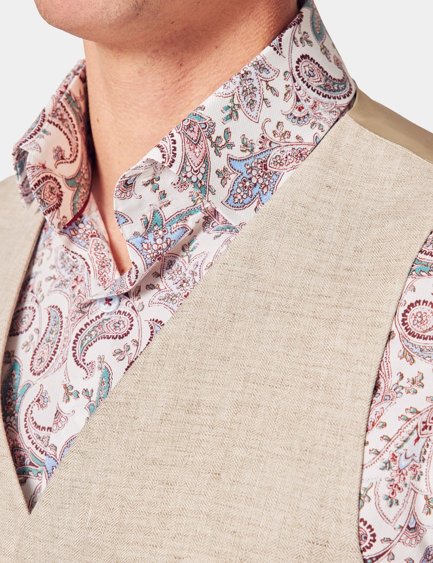 Tailored Fit Natural Linen Herringbone 1913 Vest-preview