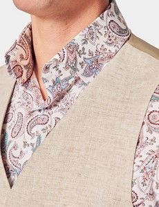Tailored Fit Natural Linen Herringbone 1913 Vest-preview1