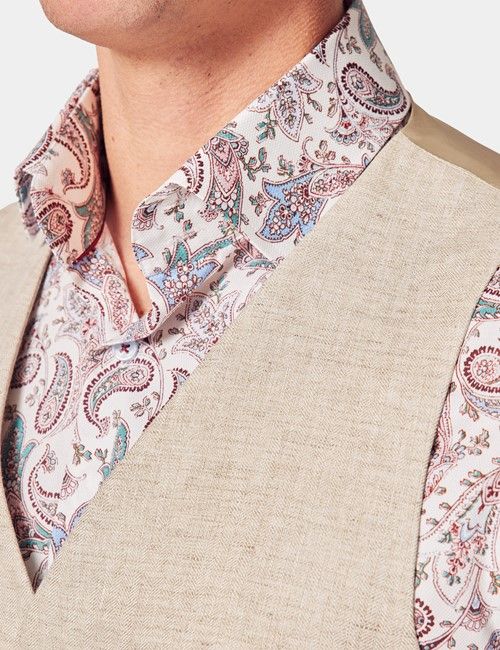 Natural Linen Herringbone Tailored Italian Vest - 1913 Collection-preview