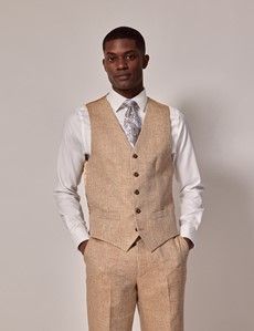Beige Linen Herringbone Tailored Italian Vest – 1913 Collection