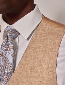 Beige Linen Herringbone Tailored Italian Vest – 1913 Collection-preview1