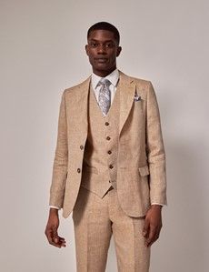 Beige Linen Herringbone Tailored Italian Vest – 1913 Collection-preview3