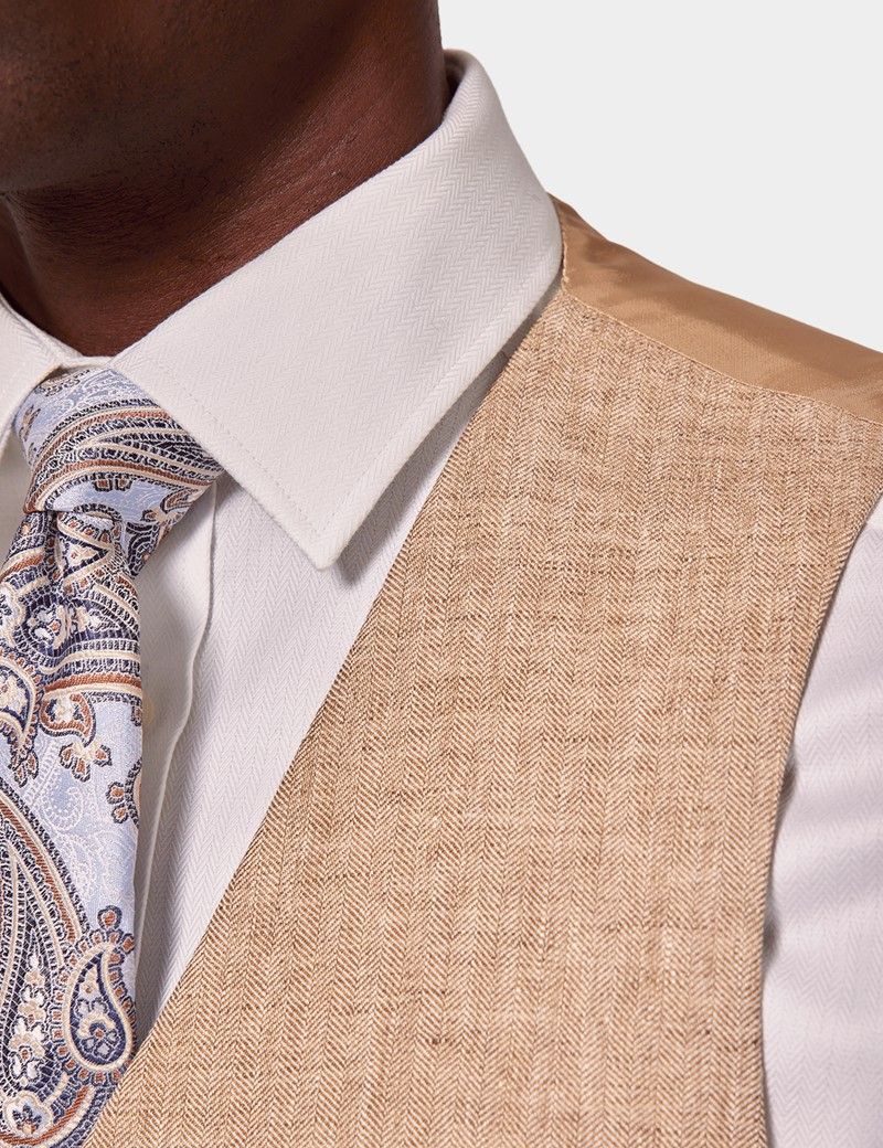 Tailored Fit Beige Herringbone 1913 Vest-preview