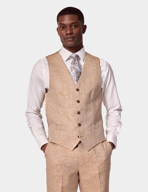 Sand Linen Herringbone Tailored Italian Waistcoat – 1913 Collection