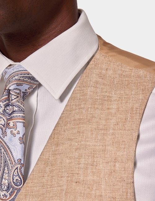 Sand Linen Herringbone Tailored Italian Waistcoat – 1913 Collection-preview