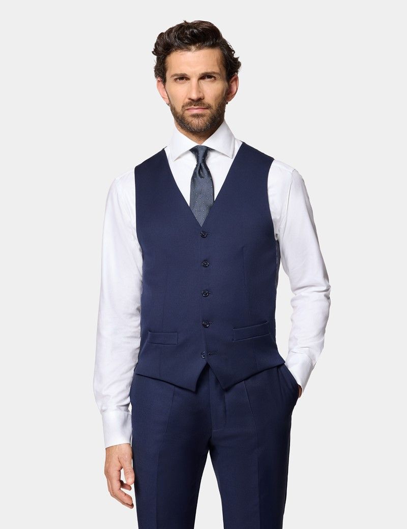 Slim Fit Dark Blue Twill Waistcoat