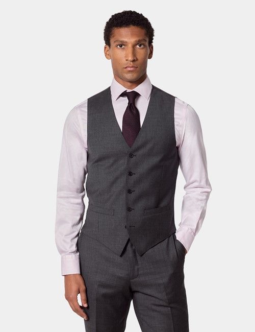 Slim Fit Charcoal Twill Suit Vest