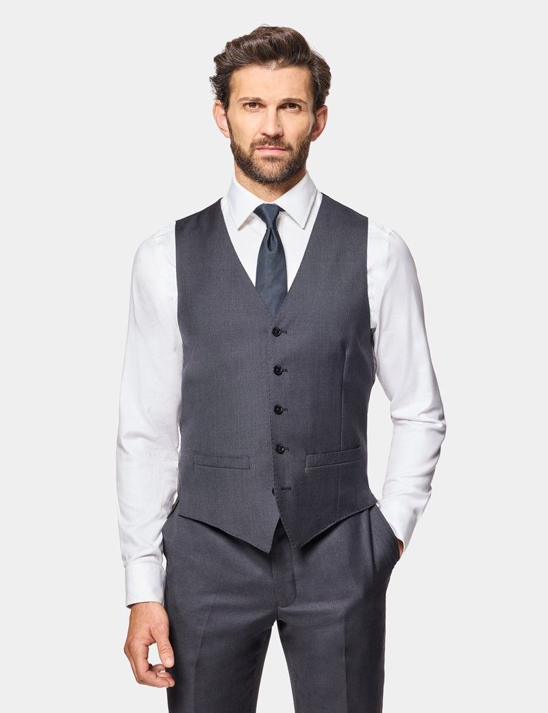 Slim Fit Charcoal Twill Suit Waistcoat