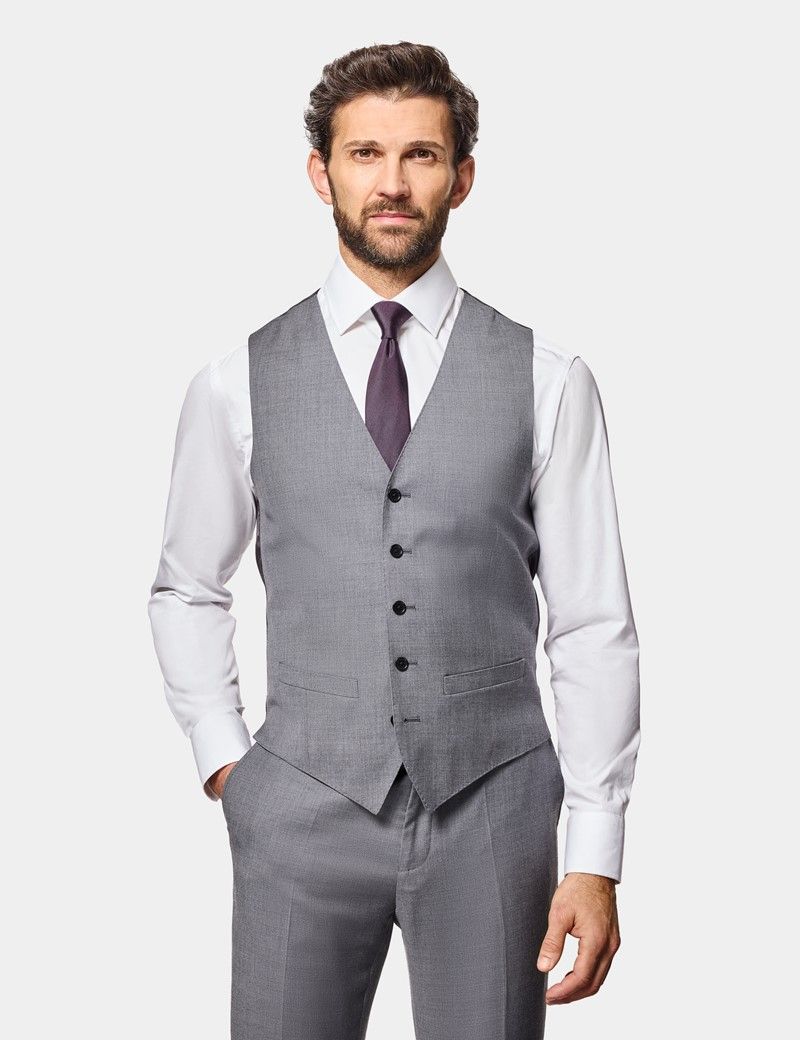 Slim Fit Mid Grey Twill Waistcoat