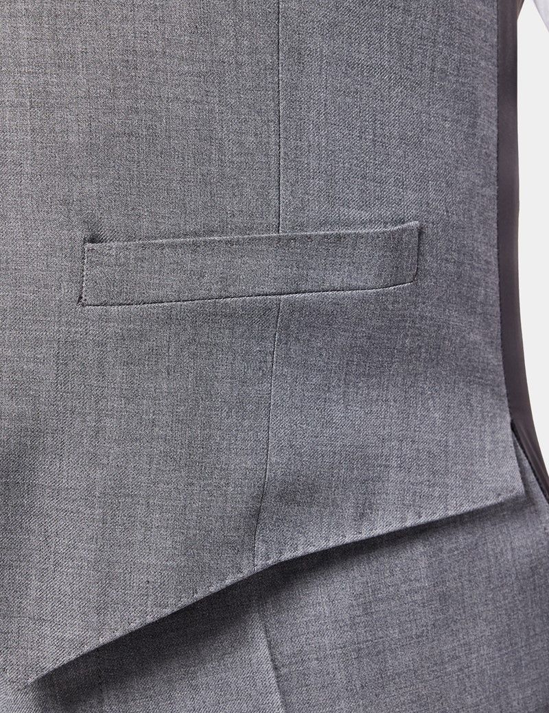 Slim Fit Mid Grey Twill Waistcoat thumbnail 4