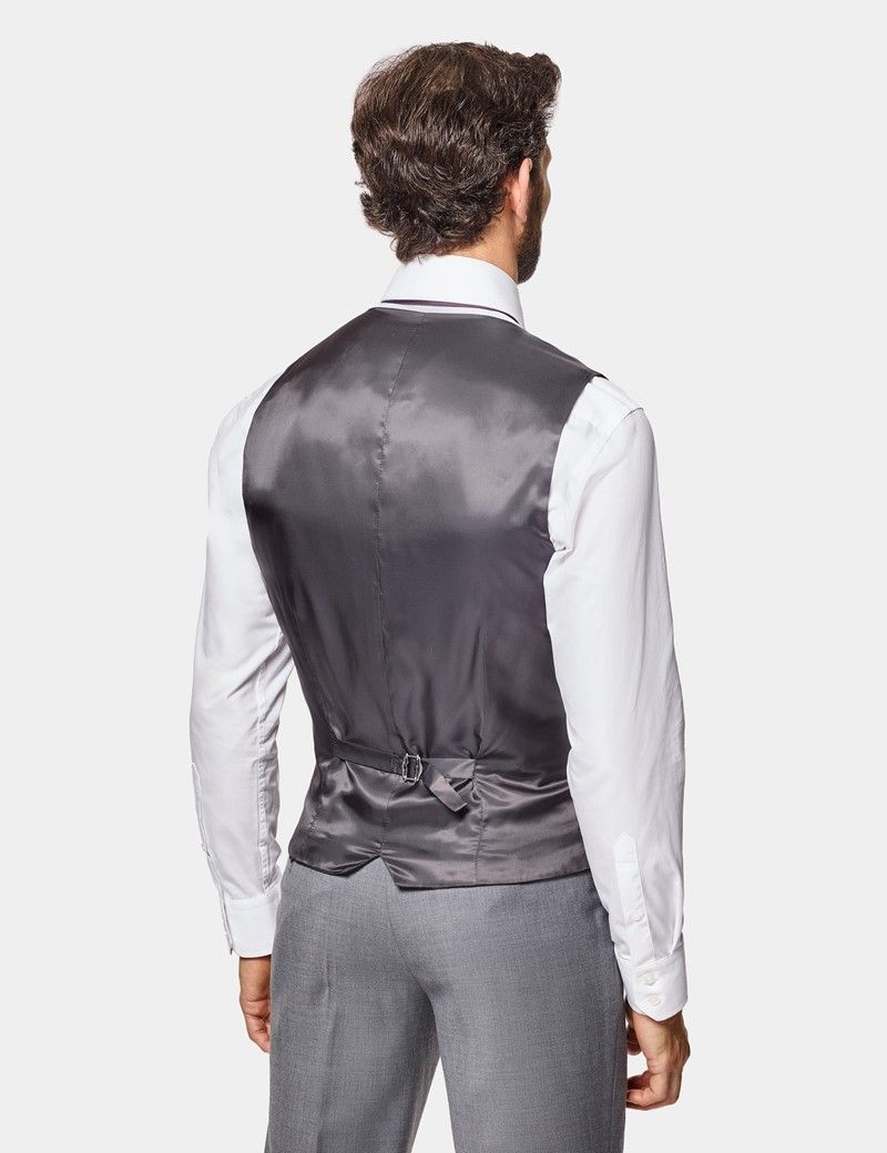 Slim Fit Mid Grey Twill Waistcoat thumbnail 5