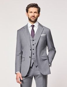 Slim Fit Mid Grey Twill Waistcoat